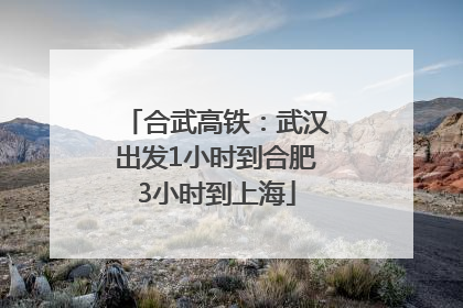 合武高铁：武汉出发1小时到合肥3小时到上海