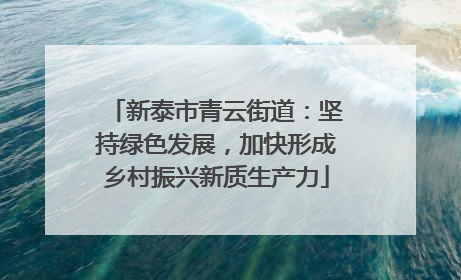 新泰市青云街道：坚持绿色发展，加快形成乡村振兴新质生产力